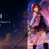 Kairi from Kingdom Hearts with Destiny Islands and a Keyblade