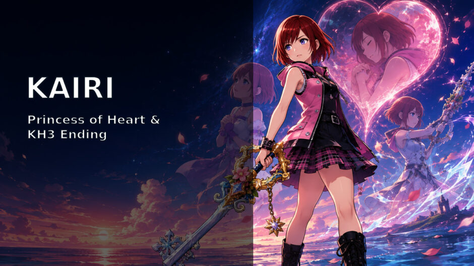Kairi from Kingdom Hearts with Destiny Islands and a Keyblade