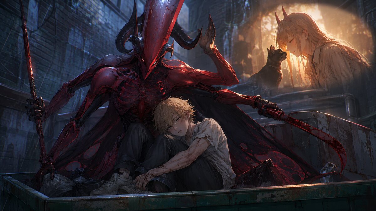 血の悪魔となったパワーがデンジと最後の契約を結ぶイメージ