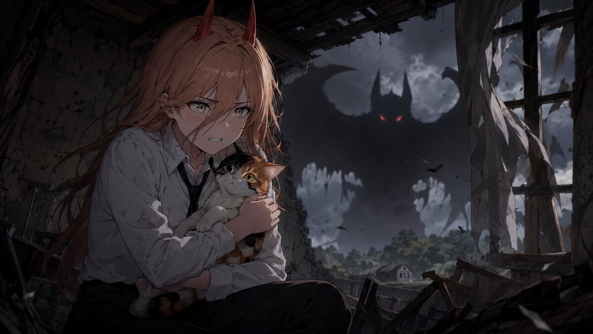 パワーが猫のニャーコを抱きしめる出会いのイメージ