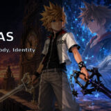 Roxas from Kingdom Hearts with Oathkeeper, Oblivion, and Twilight Town
