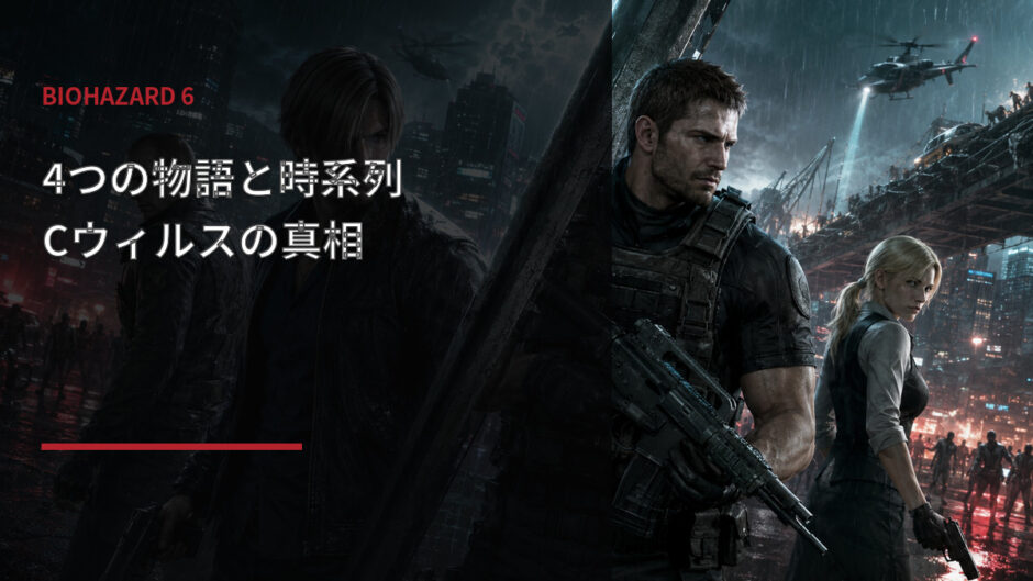 バイオハザード6の4つの物語と時系列を解説するアイキャッチ