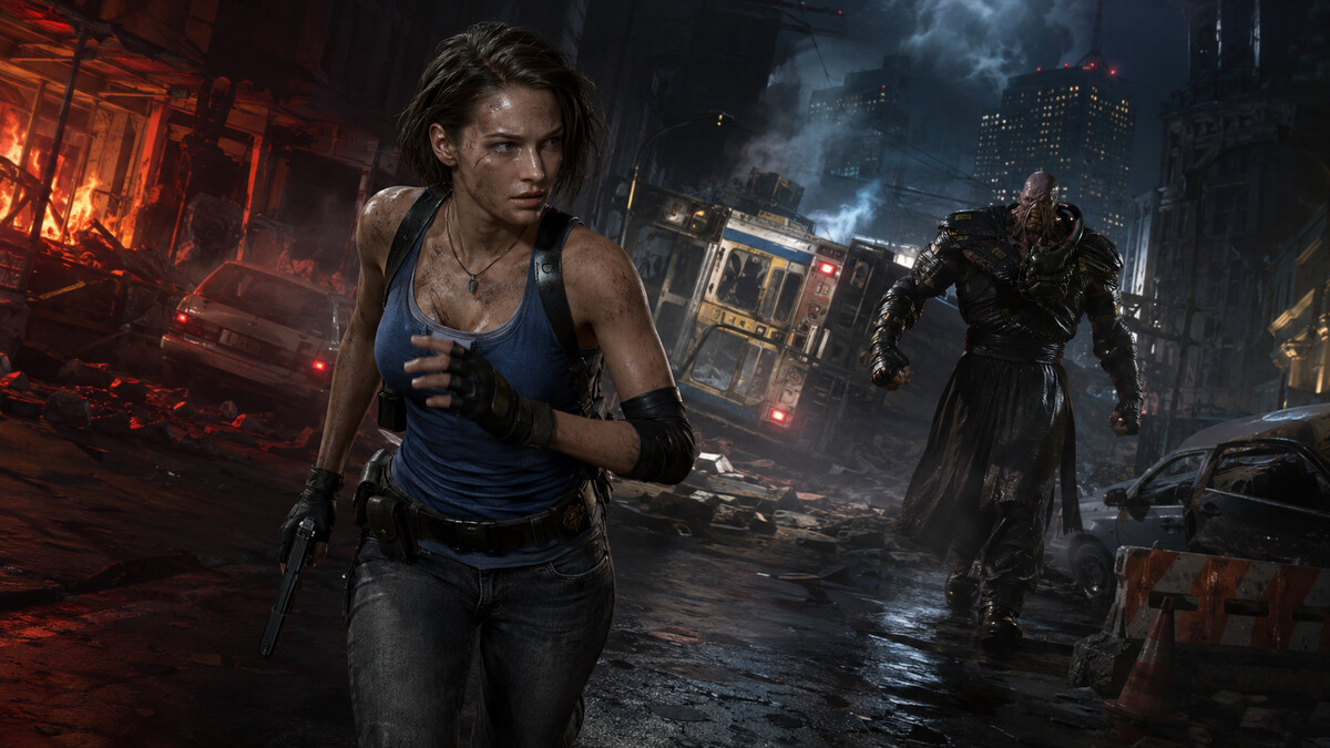 バイオハザードRE3のジルとネメシスを意識したイラスト
