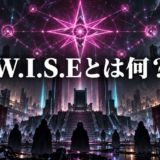 W.I.S.Eとは何かを示す、荒廃した都市と星形の組織網のイメージ